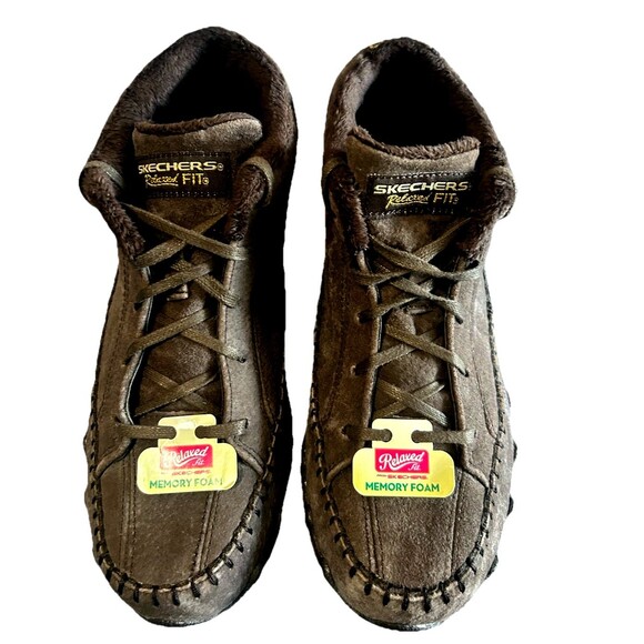 Skechers Bikers Totem Pole Chukka Boots Brown Suede Faux Fur Lined  Womens Sz 7 - Picture 5 of 13